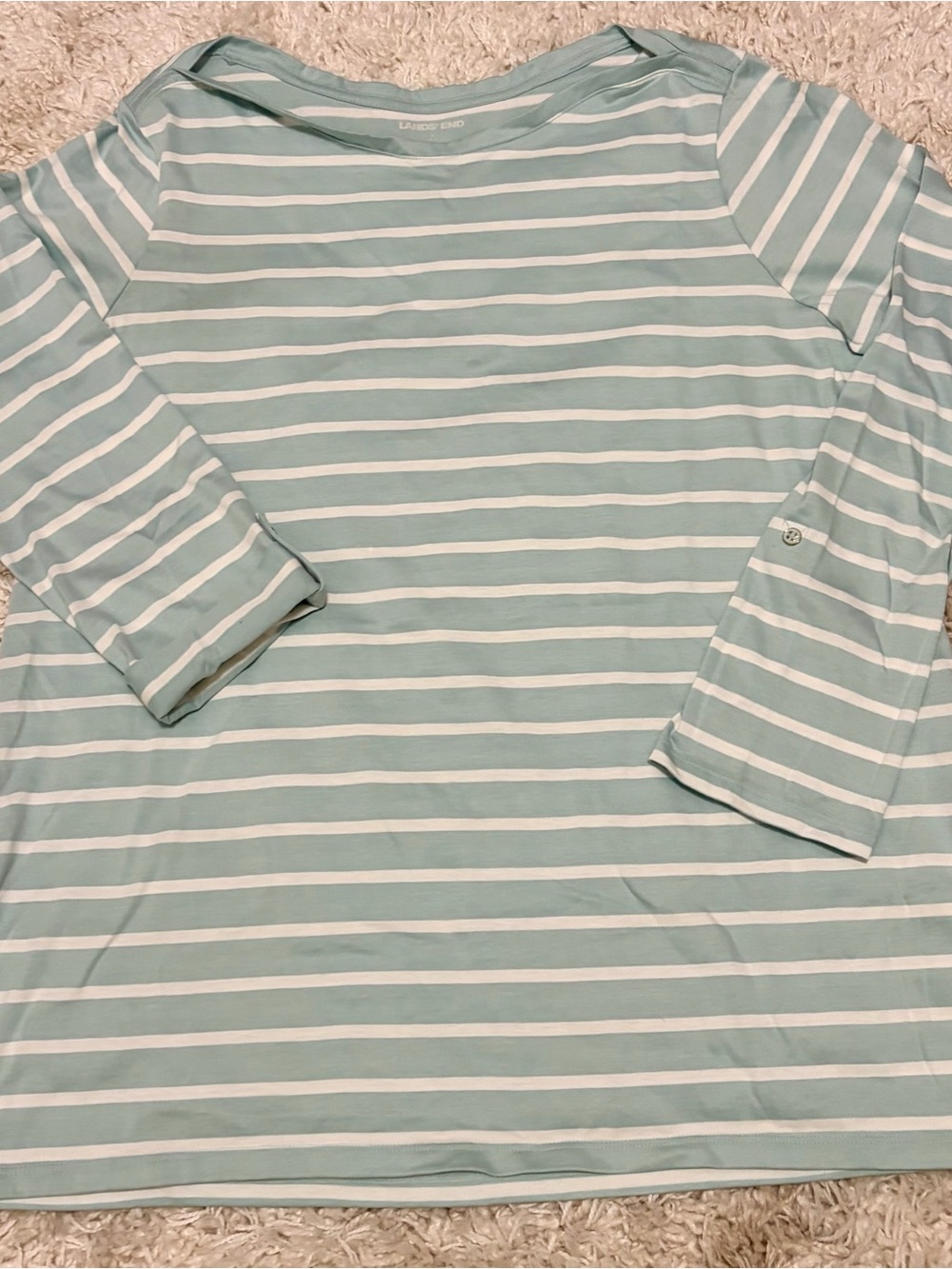 Light Aqua & White Striped Boatneck Top